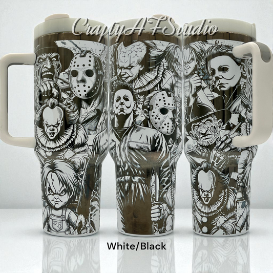 40oz Horror Movie Slasher Un-Alivers full wrap Collage laser engraved Tumbler