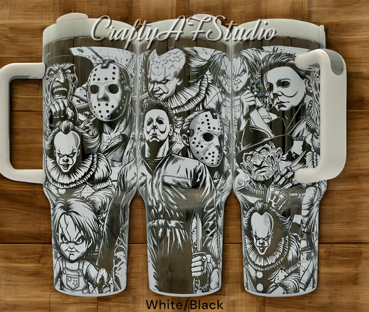 40oz Horror Movie Slasher Un-Alivers full wrap Collage laser engraved Tumbler