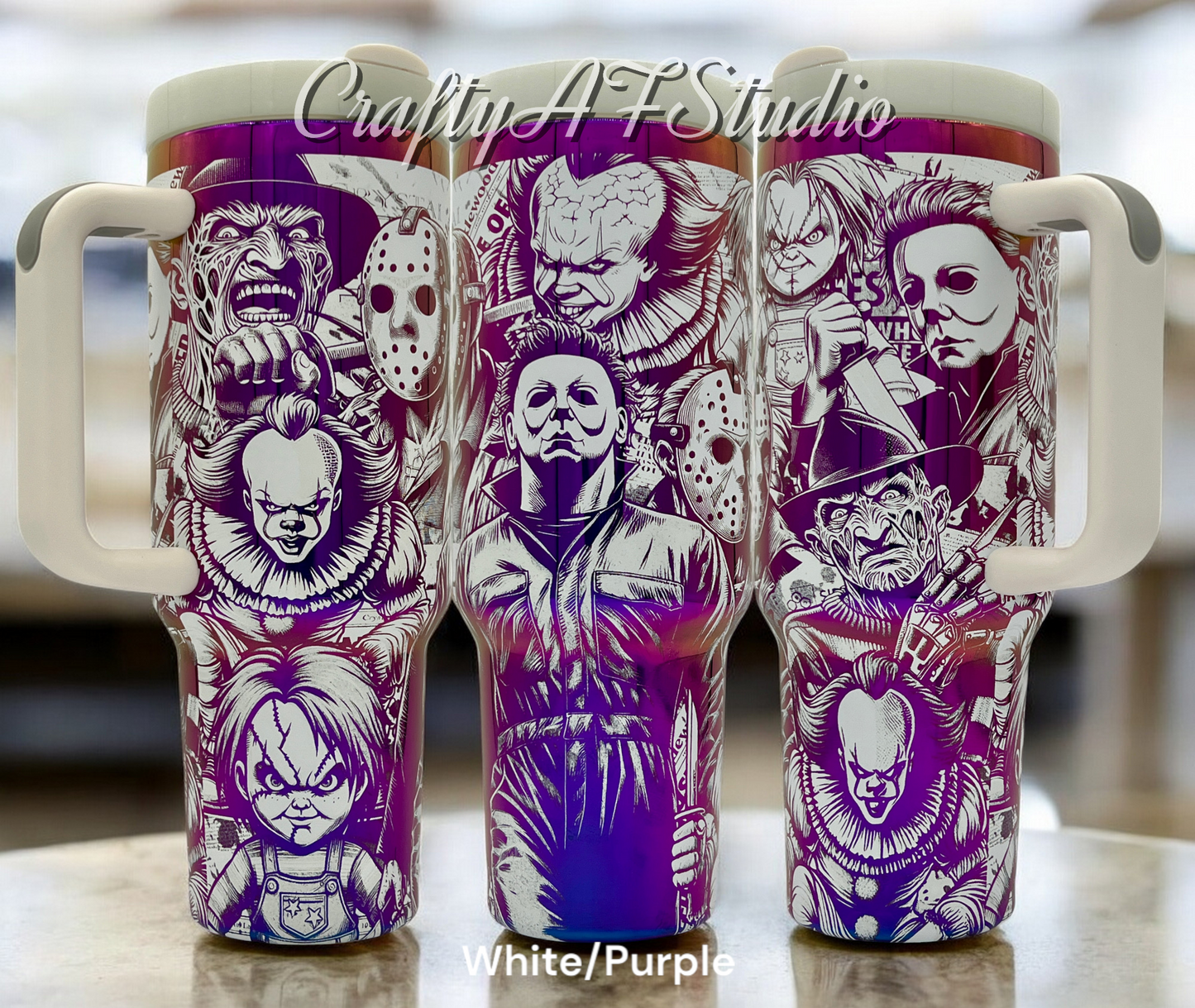 40oz Horror Movie Slasher Un-Alivers full wrap Collage laser engraved Tumbler