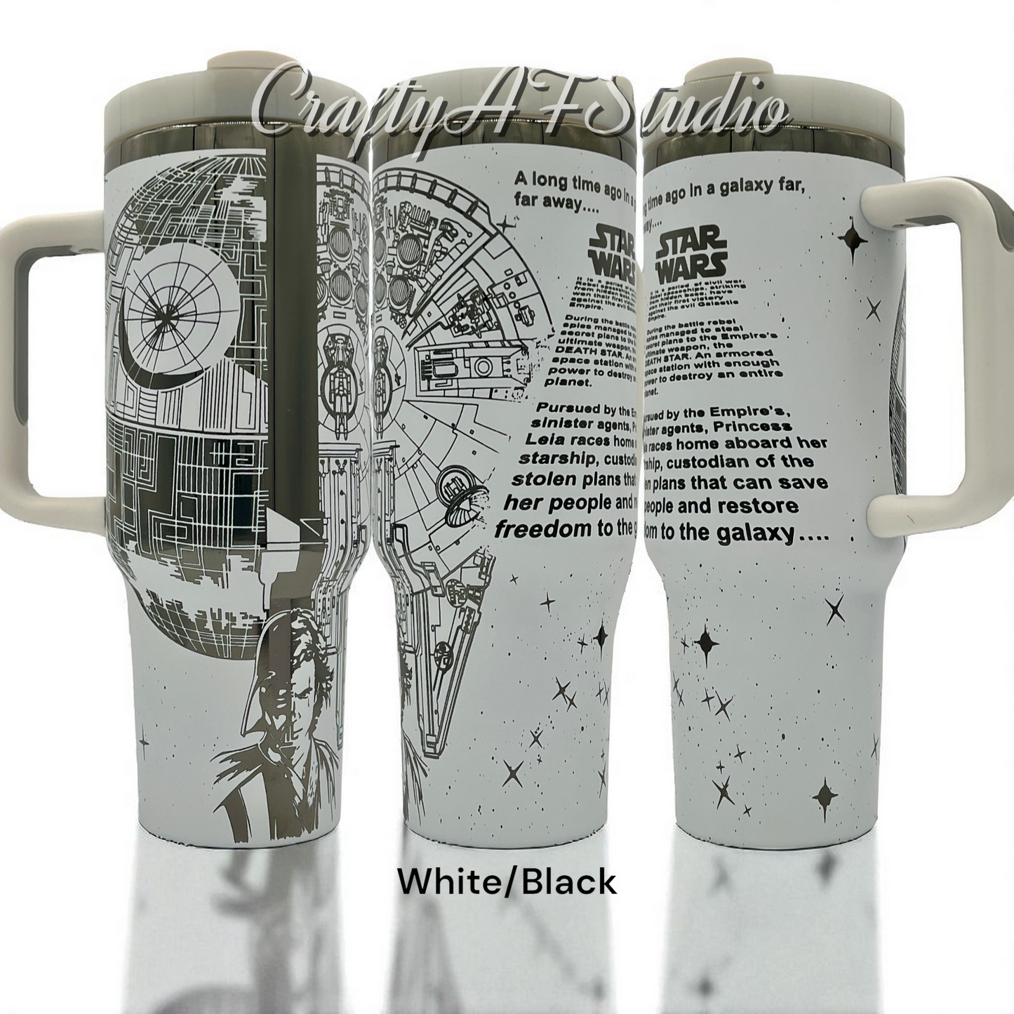 Star W. Light Vs. Dark opening Crawl collage laser engraved tumbler Galaxy Wars 40oz