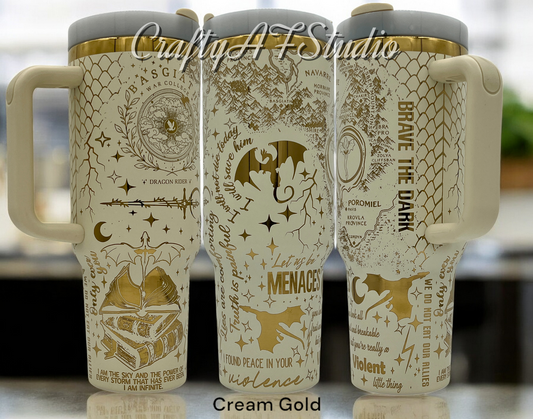 40oz Onyx Storm book themed laser engraved tumbler - Fourth Wing series