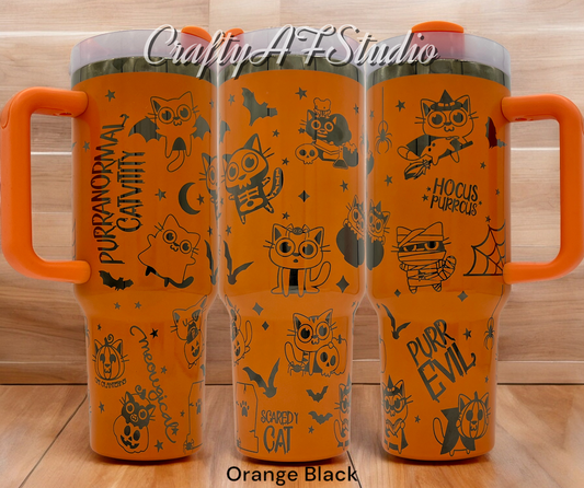 40oz Purranormal Catvitity cute Spooky cat halloween themed laser engraved tumbler