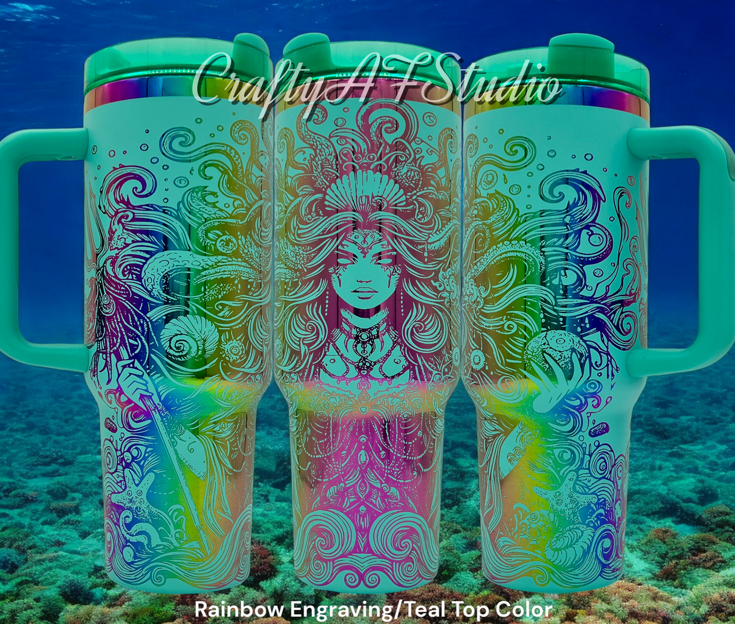 40oz Sea Witch Dark Siren Ocean Life Laser Engraved Tumbler