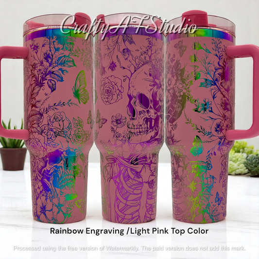40oz Skeleton floral Garden with butterflies laser engraved tumbler