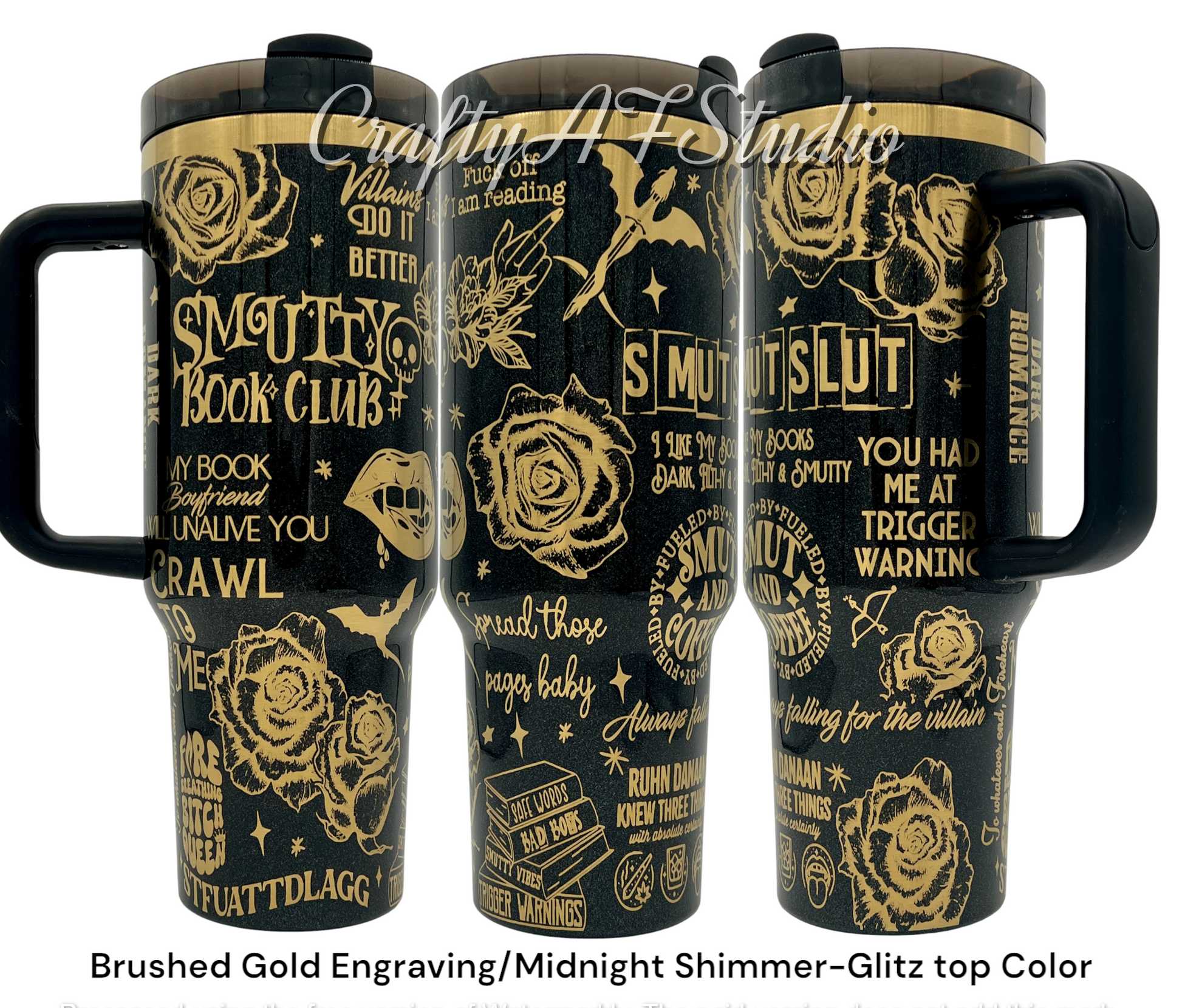 40oz Smutty book club smutslut themed tumbler with Handle. Dark romance, romantasy, romance books, fantasy, trigger warnings, filthy and smutty, smut and coffee