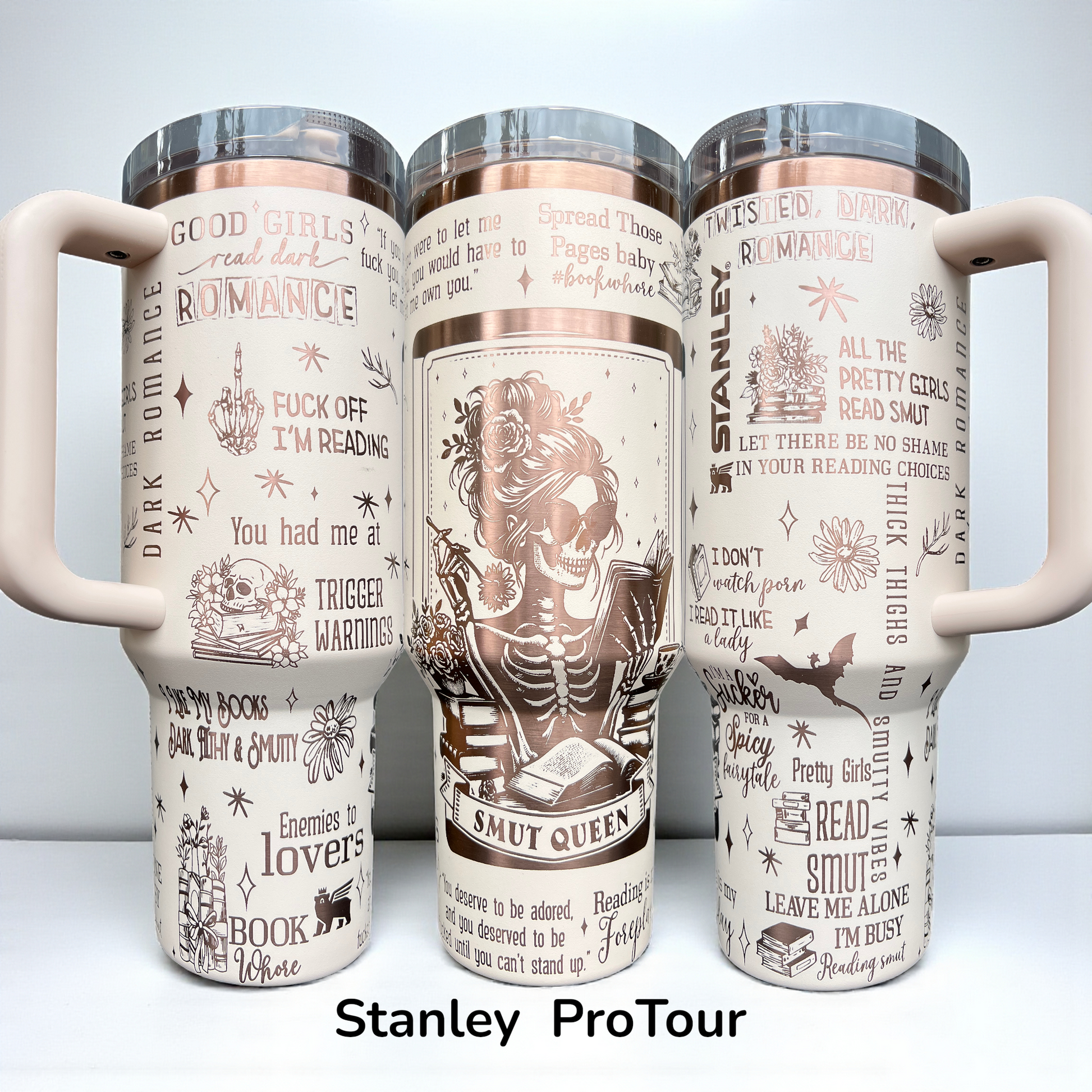 40oz Stanley ProTour Tumbler that is laser engraved with the smut queen design. Romantasy, fantasy, dark romance themed tumbler. 