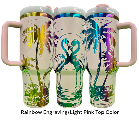 40oz Flamingo Love Heart Paradise Laser Engraved tumber