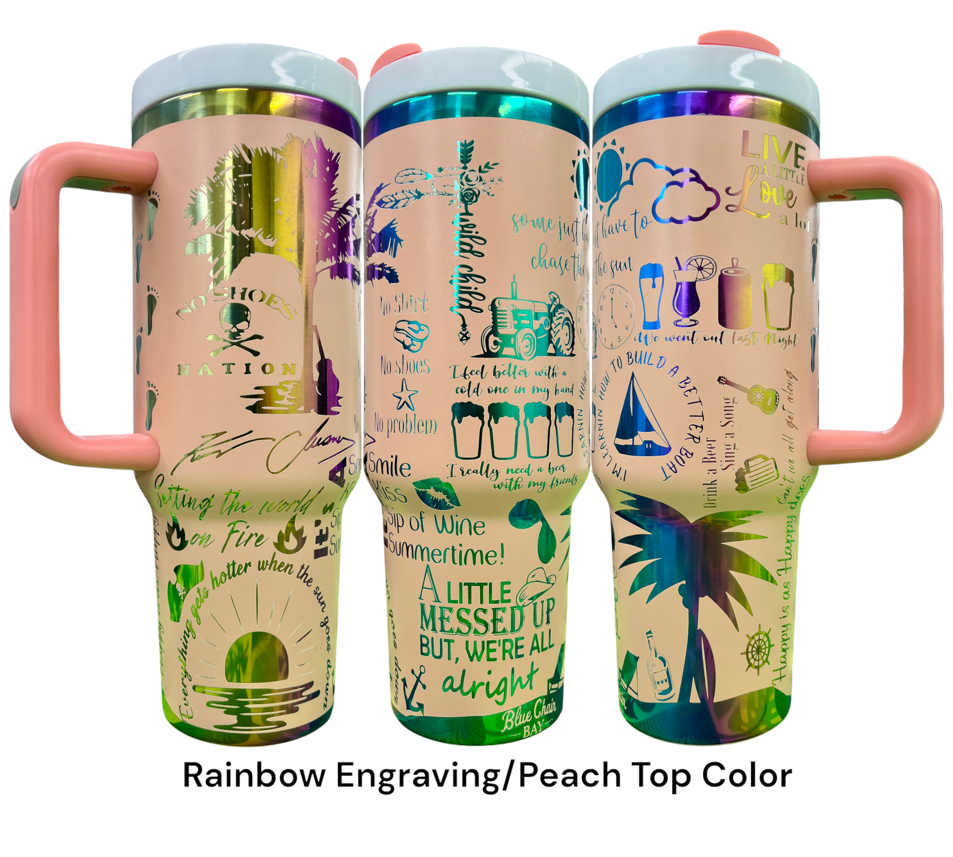 40oz Kenny Chesney Country Music Artist Themed laser engraved tumber - No Shoes Nation - Blue Chair Rum - wild child - tractors sexy - a little messed up