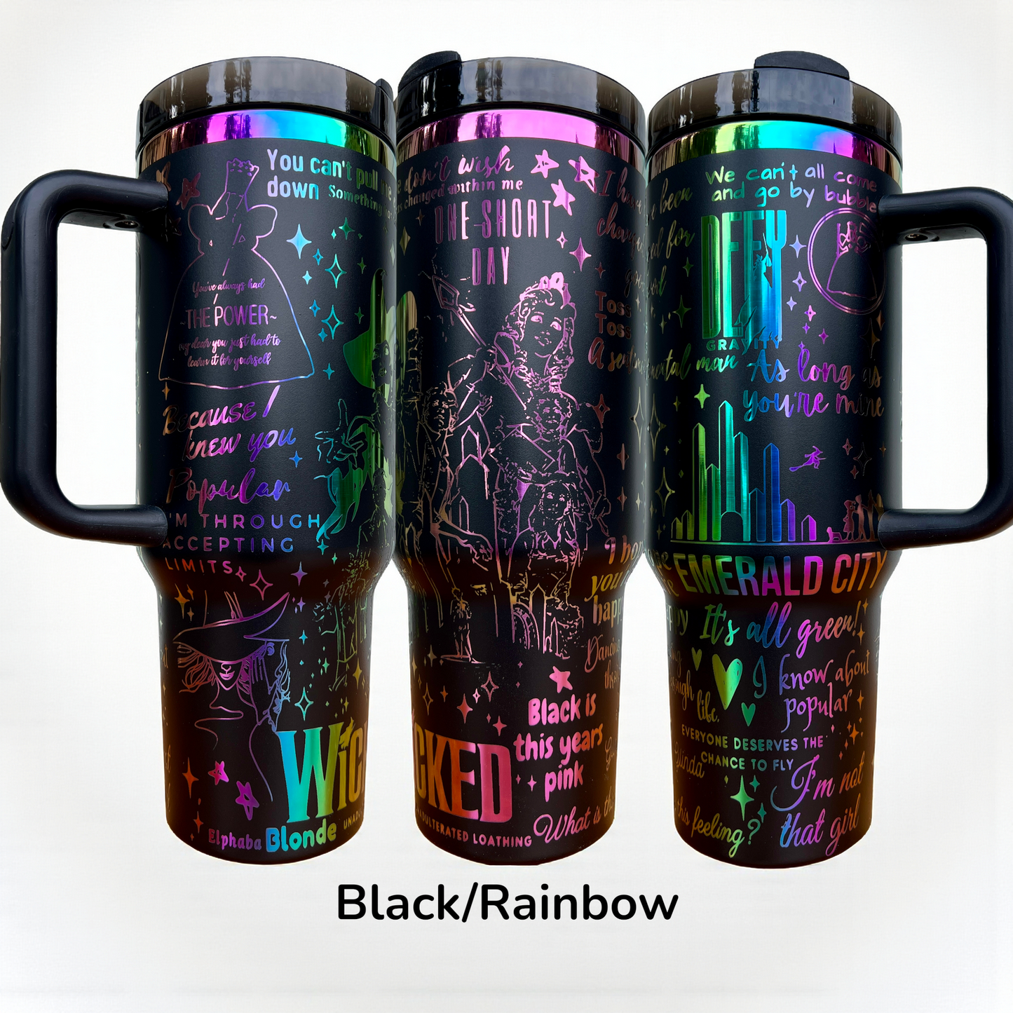 Defying Gravity Wicked laser Engraved Tumbler 40oz