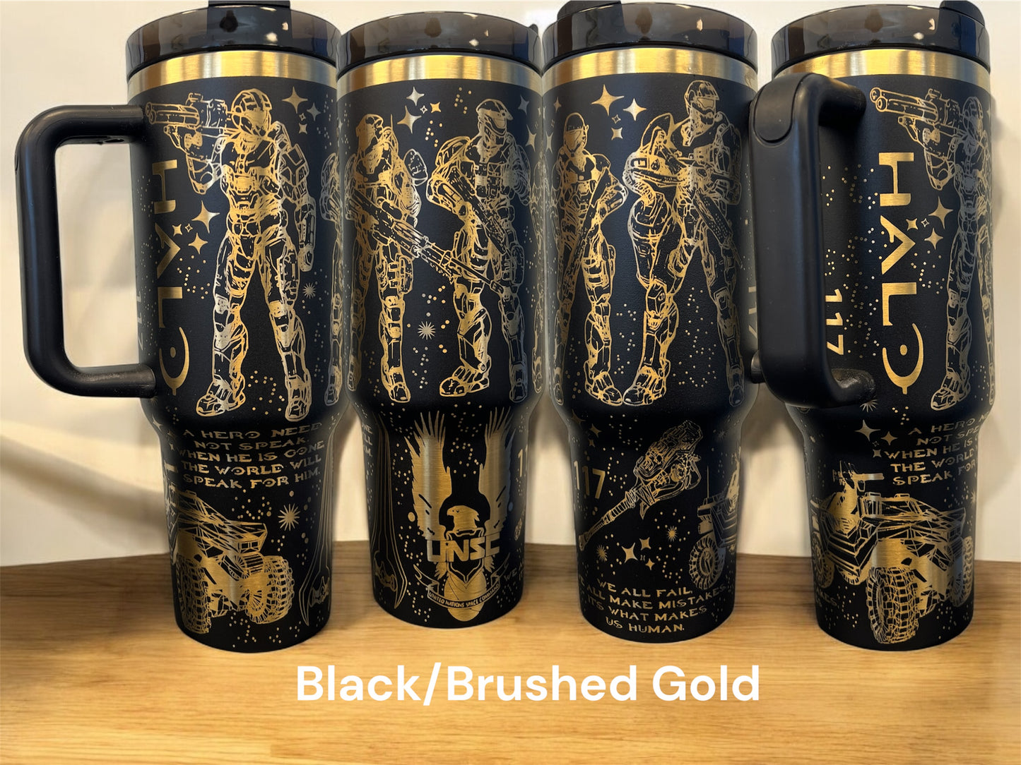 Halo inspired Military Master Chief Gamer War XBox laser Engraved Tumbler 40oz handle