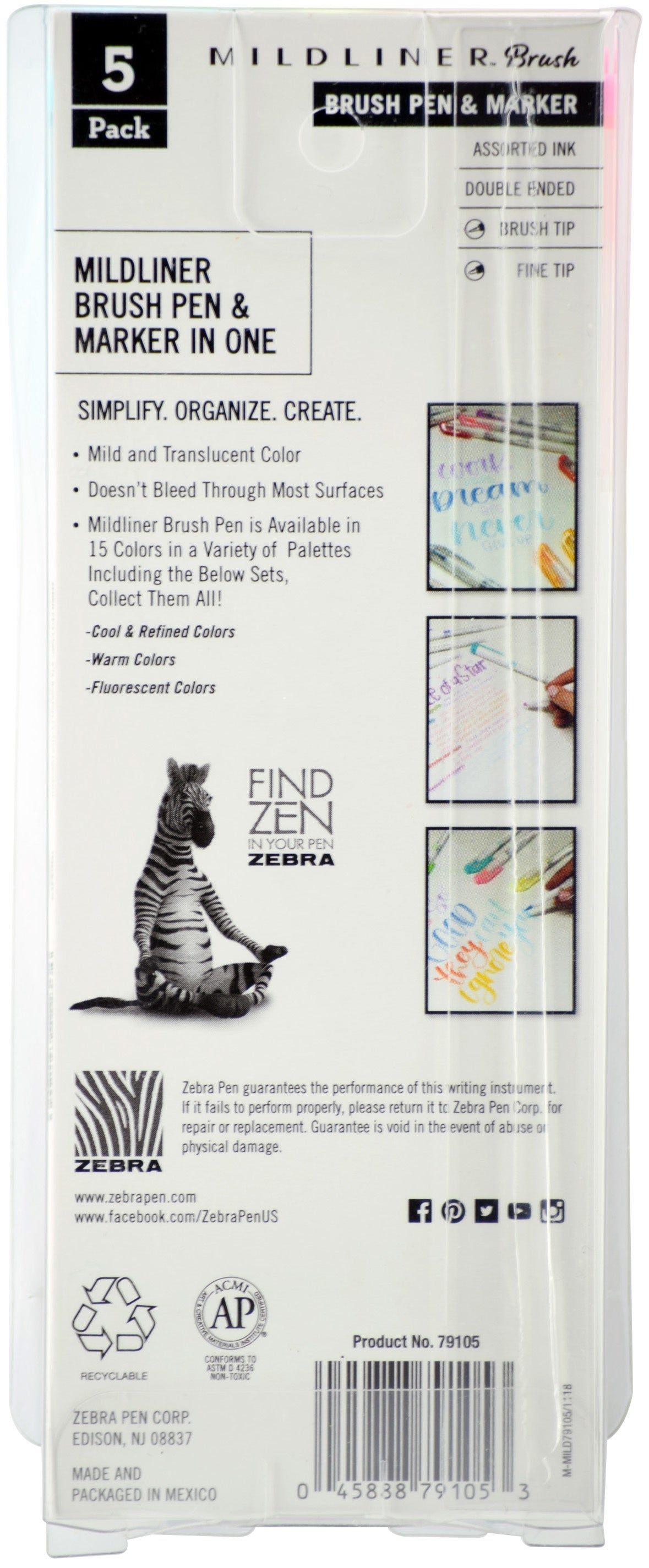 Zebra Mildliner Double Ended Brush Pen & Marker 5/Pkg