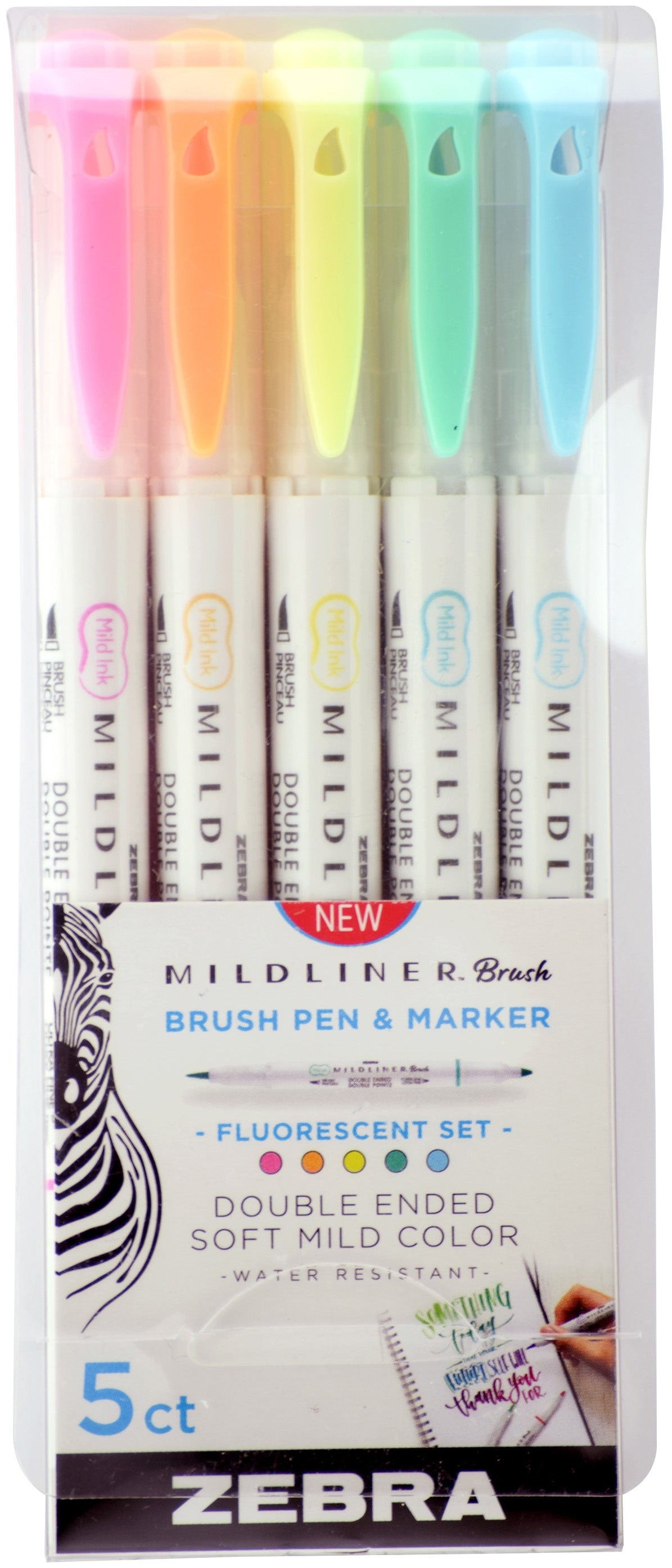 Zebra Mildliner Double Ended Brush Pen & Marker 5/Pkg