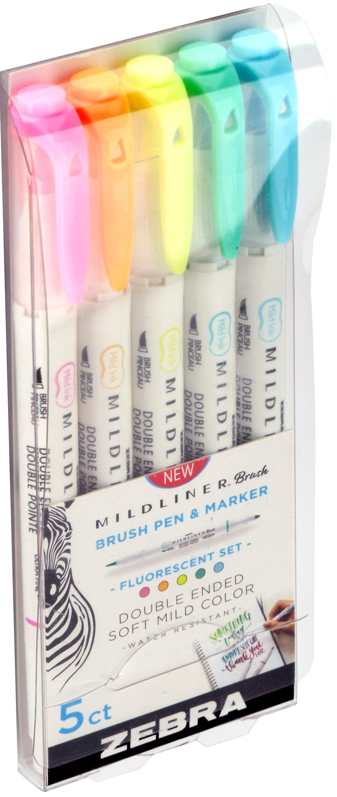 Zebra Mildliner Double Ended Brush Pen & Marker 5/Pkg