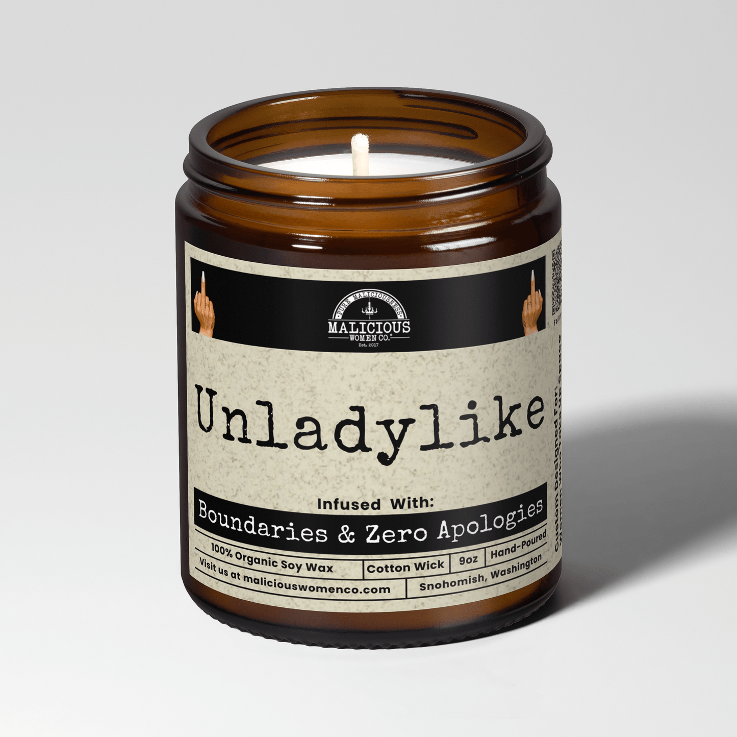 Unladylike 9oz Political Soy Candle | Clean Burning Handmade USA Feminist Scented Gift Set