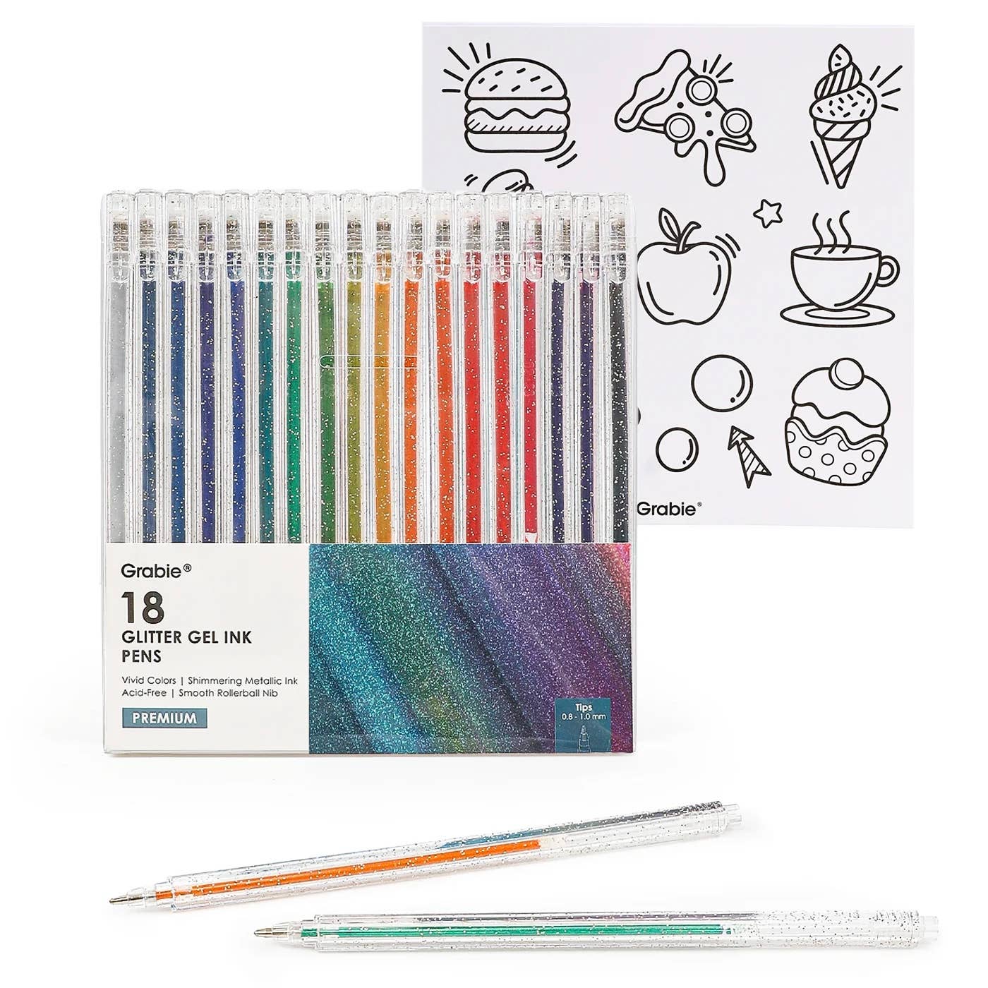 Capped Iridescent Glitter Gel Ink Pen Set Of 18