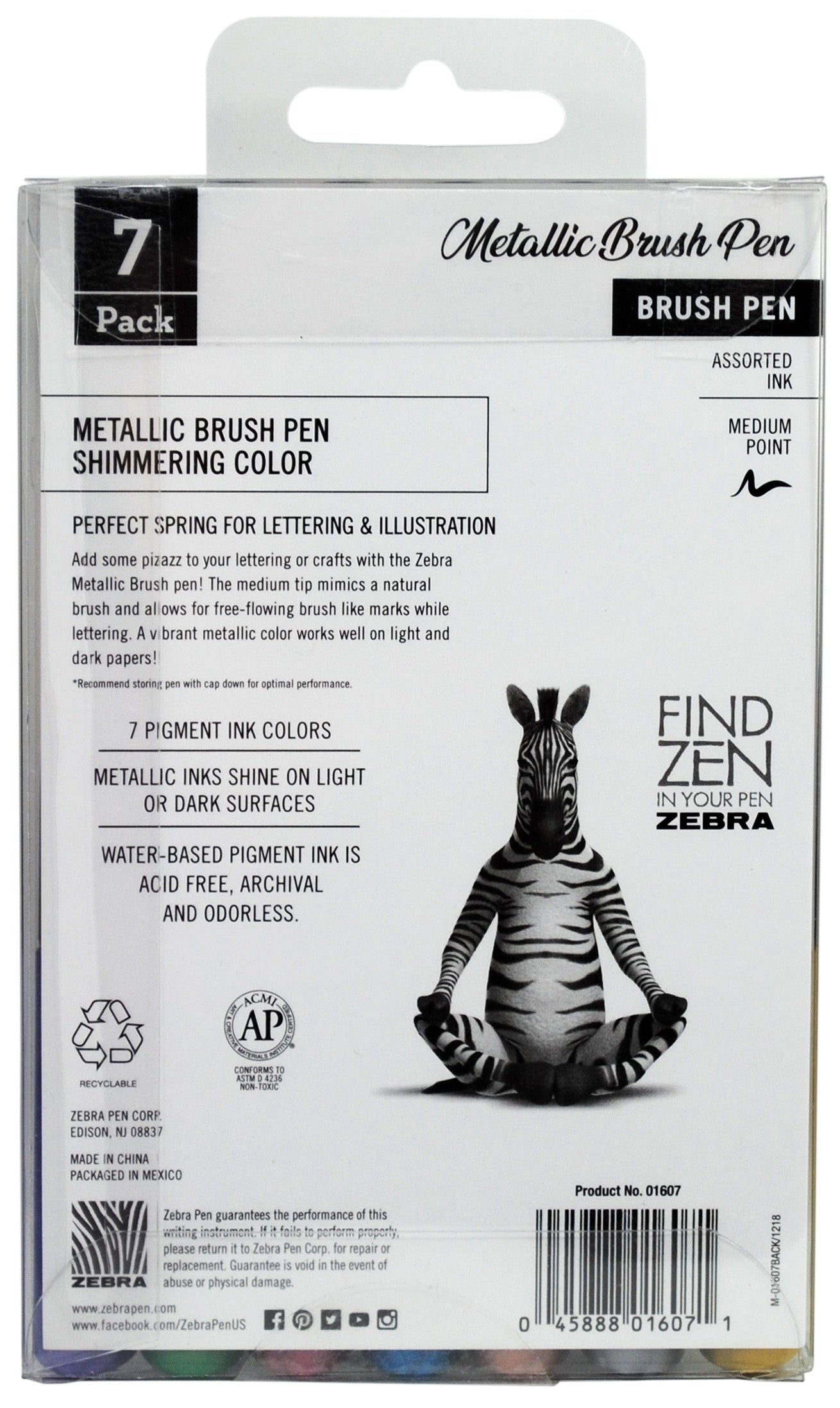 Zebra Metallic Brush Pen Set 7/Pkg