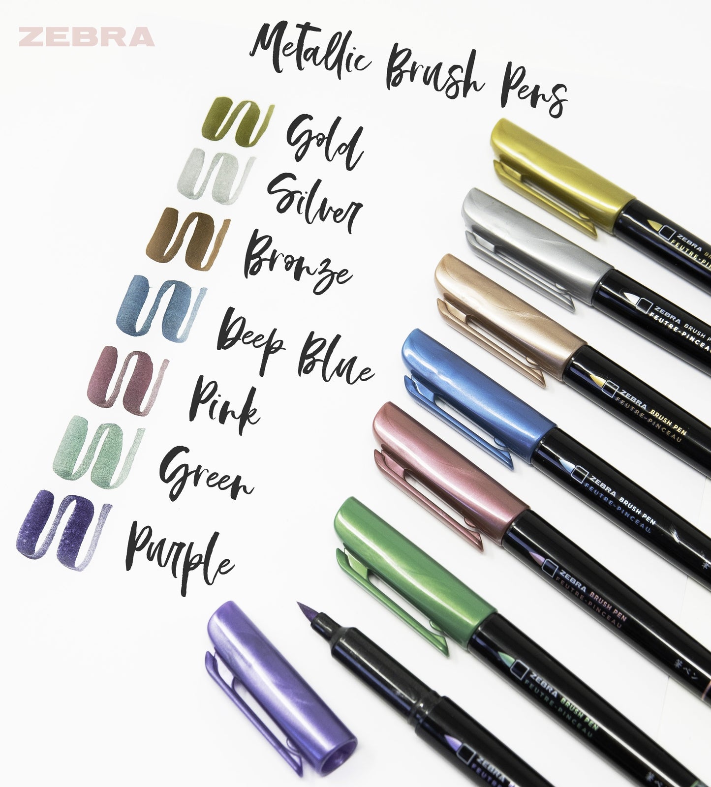 Zebra Metallic Brush Pen Set 7/Pkg