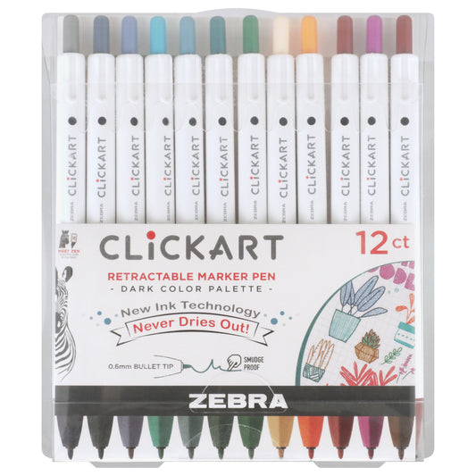 Zebra ClickArt Retractable Bullet Point Marker Pens 12/Pkg