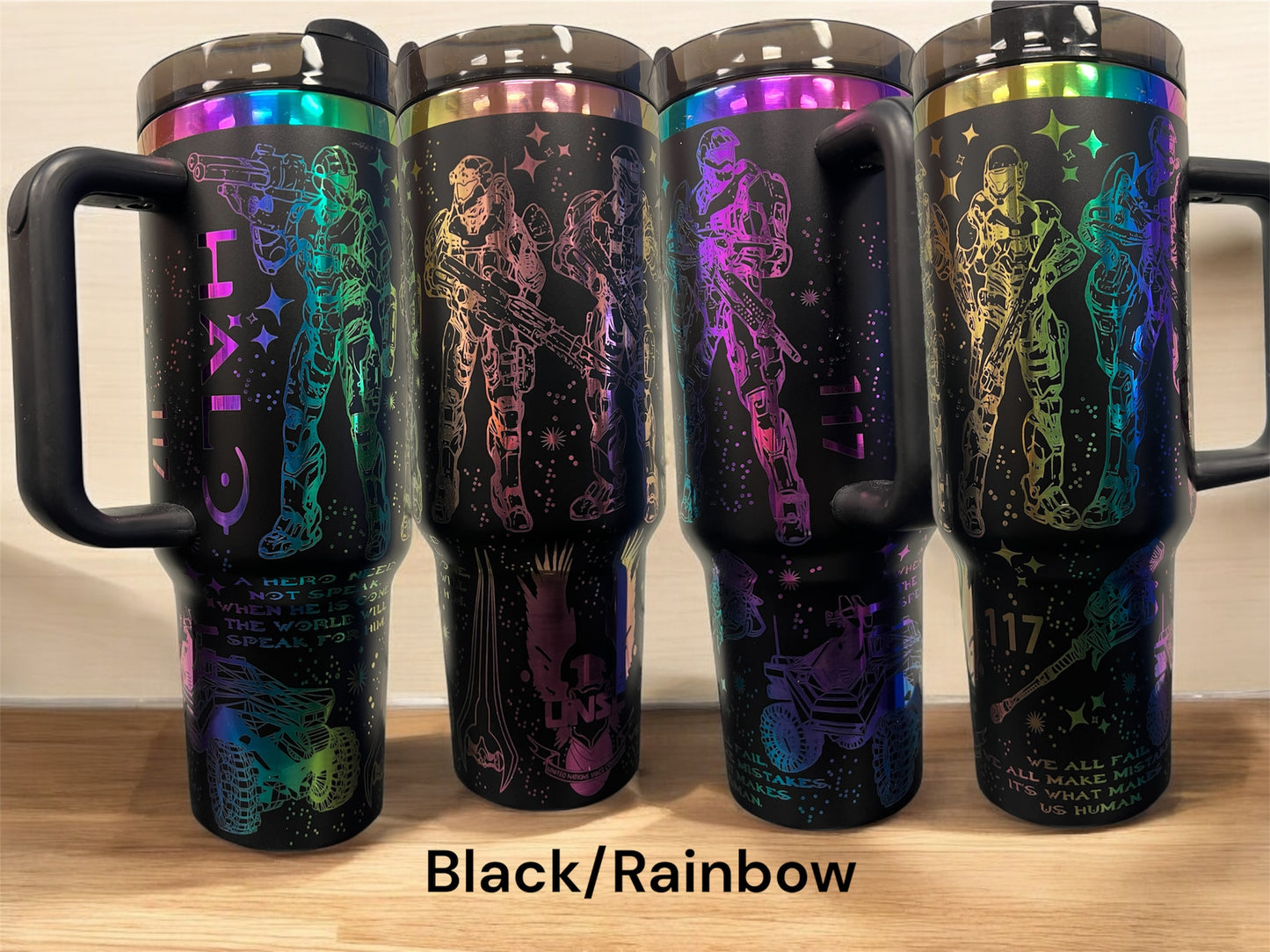 Halo inspired Military Master Chief Gamer War XBox laser Engraved Tumbler 40oz handle