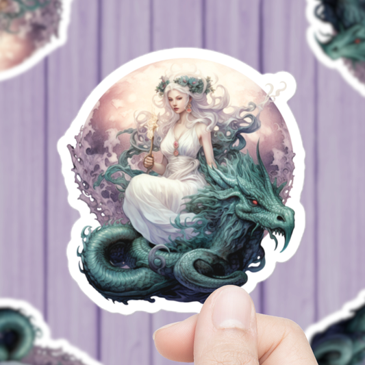 Goddess with Dragon Sticker