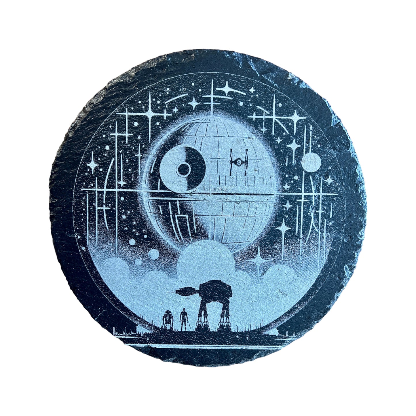Death Star moon AT-AT walking engraved slate decor - Star Wars Themed