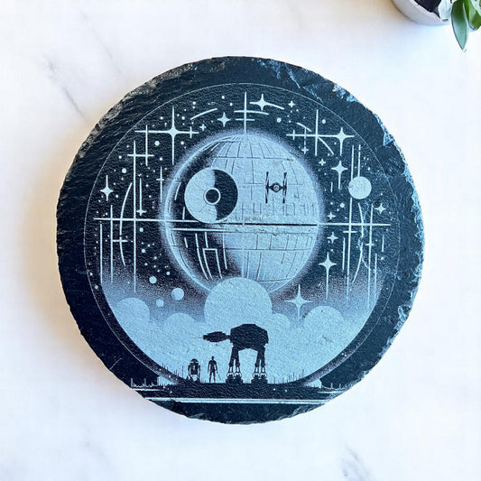 Death Star moon AT-AT walking engraved slate decor - Star Wars Themed