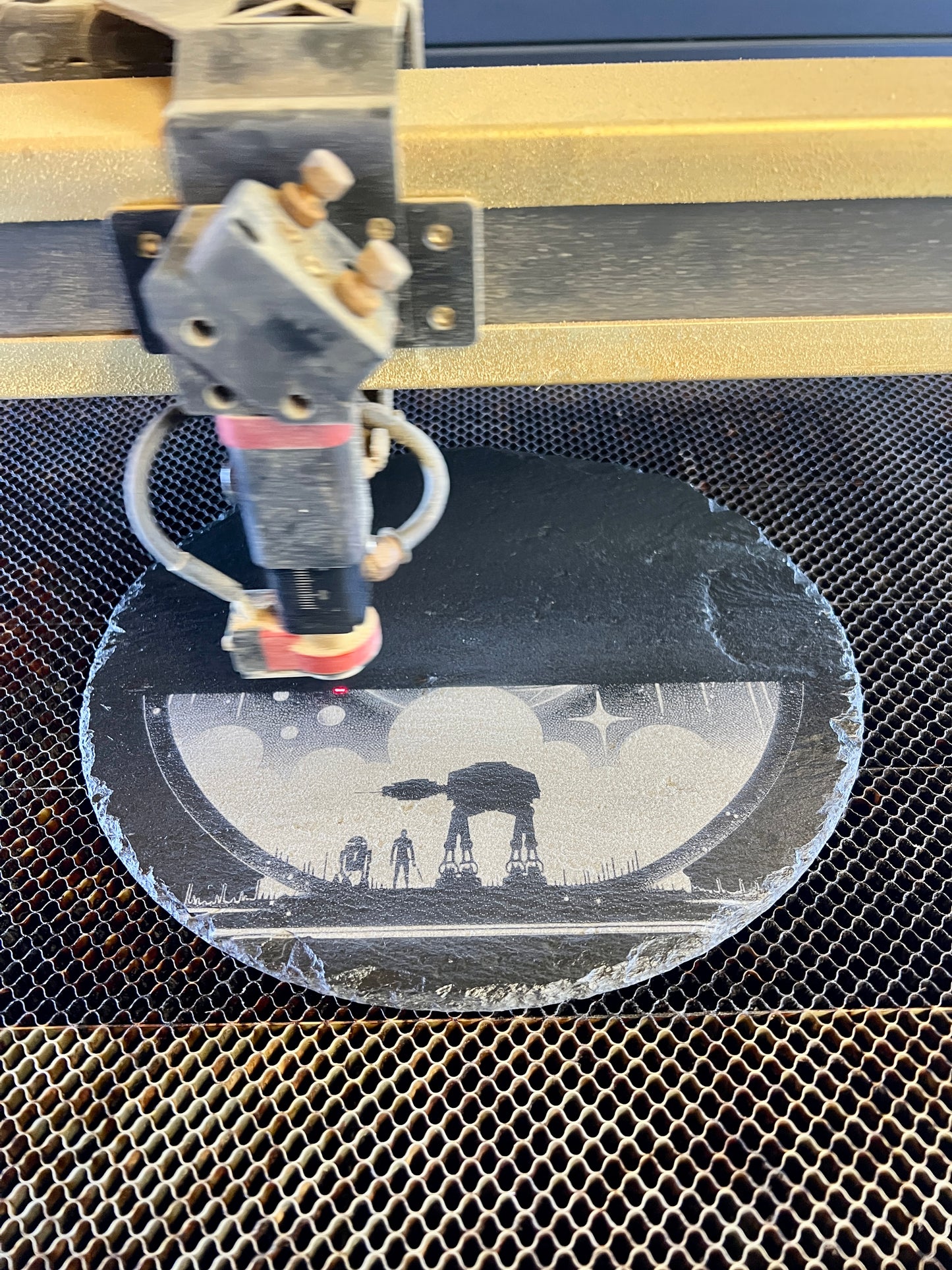 Death Star moon AT-AT walking engraved slate decor - Star Wars Themed
