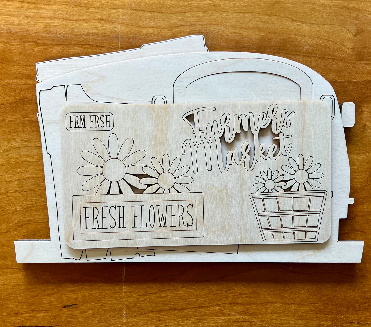 Farm Truck with flowers Seasonal Insert for Interchangeable rounds or Crate - Ready to Paint