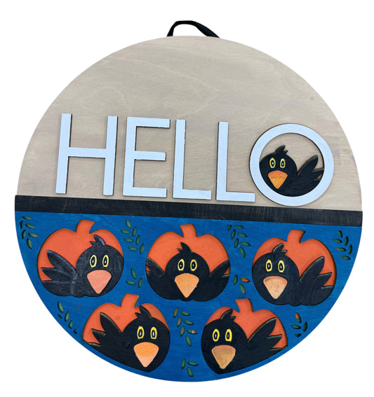Hello Crows- Round Sign