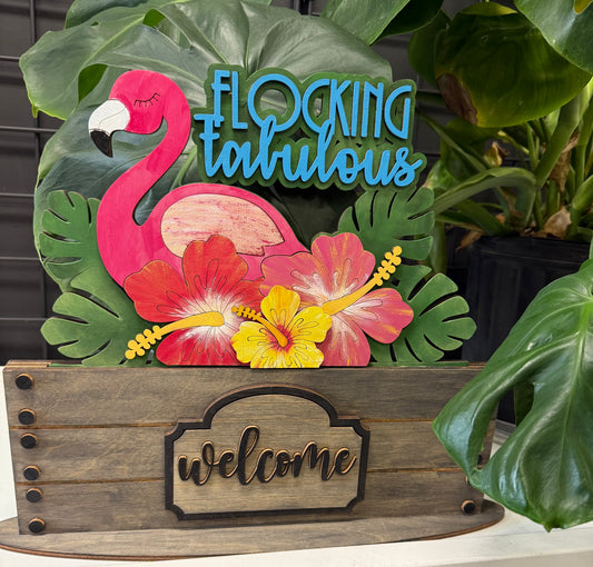 Flocking Fabulous Flamingo Seasonal Insert for Interchangeable rounds or Crate