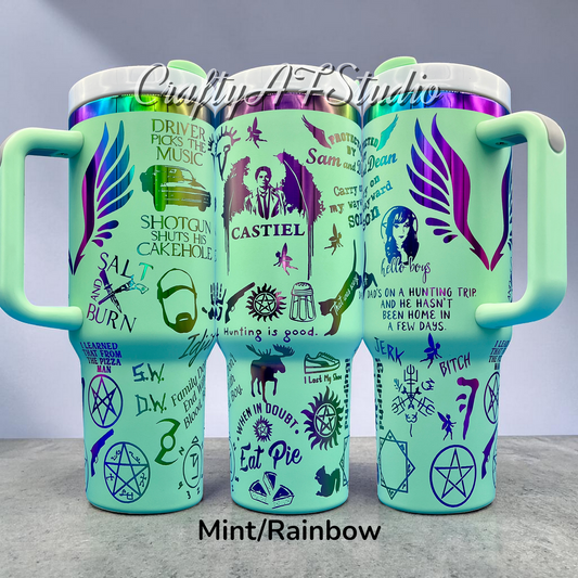 Supernatural (Dean and Sam) Winchester Rainbow laser Engraved Tumbler 40oz handle