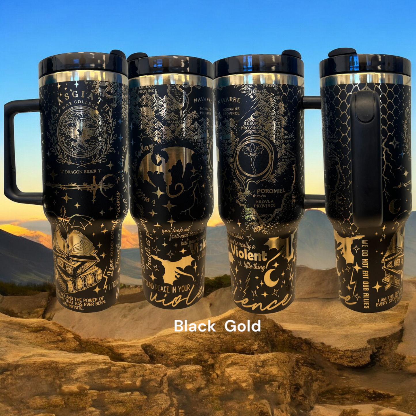 Fourth Wing Fantasy engraved rainbow 40oz tumbler V2 - Basgiath College - Dragon Rider