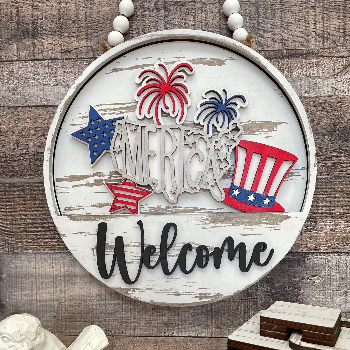 'Merica fourth of July seasonal insert for interchangeable round or crate display
