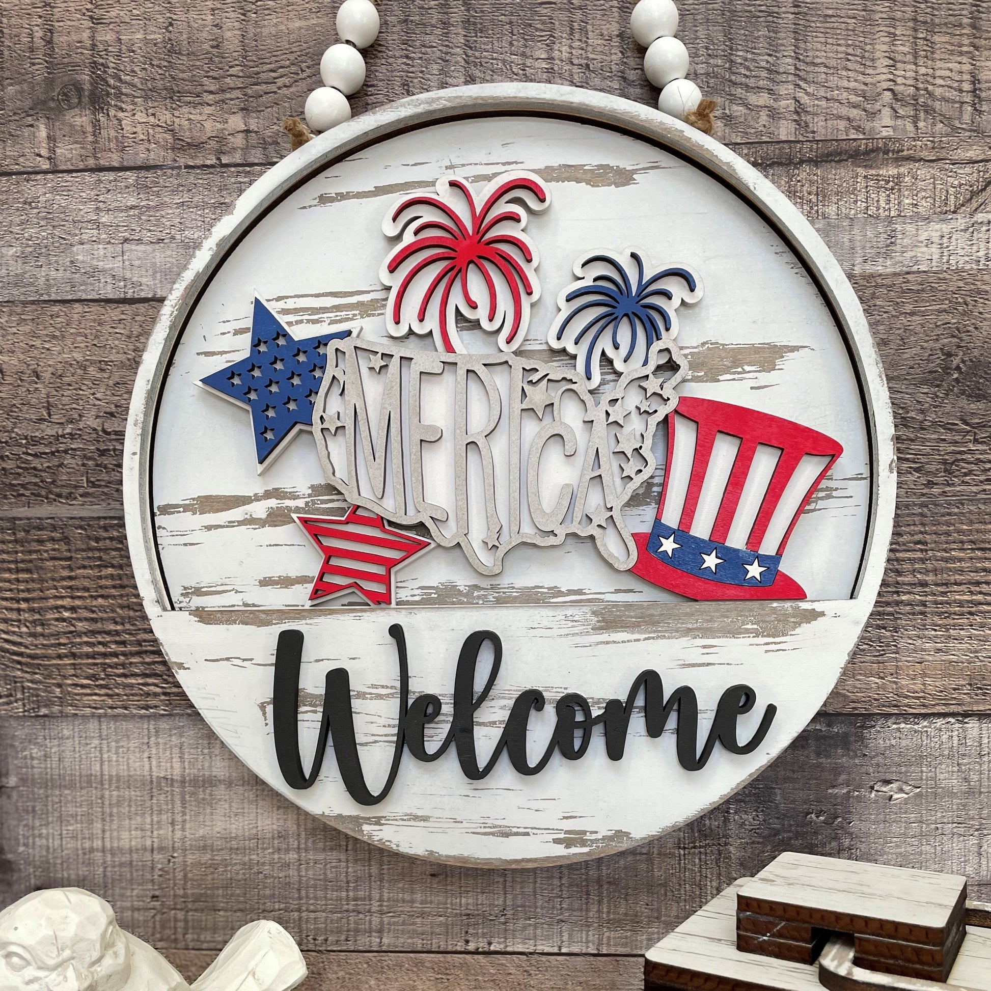 'Merica fourth of July seasonal insert for interchangeable round or crate display
