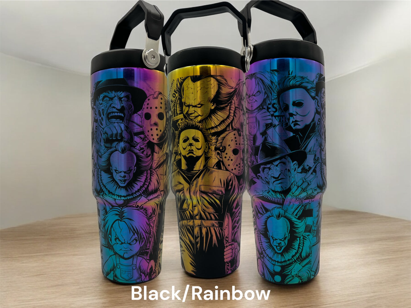 30oz Horror Movie Slasher Unalivers full wrap Collage laser engraved Tumbler killers