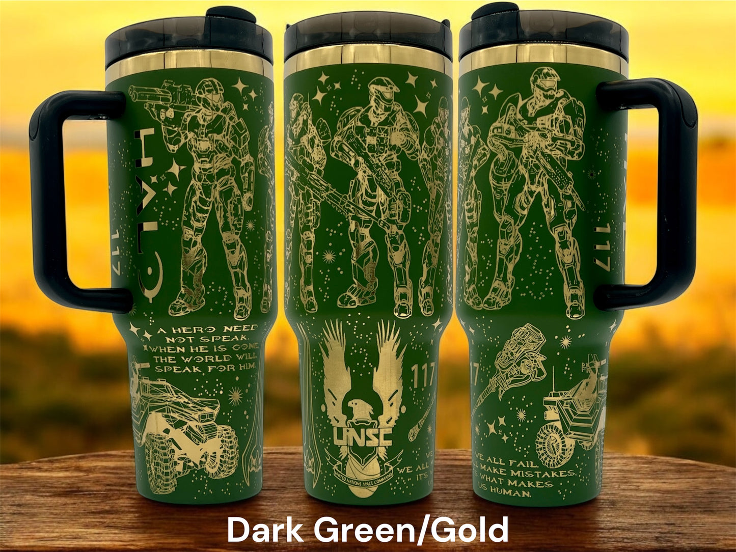 Halo inspired Military Master Chief Gamer War laser Engraved Tumbler 40oz handle