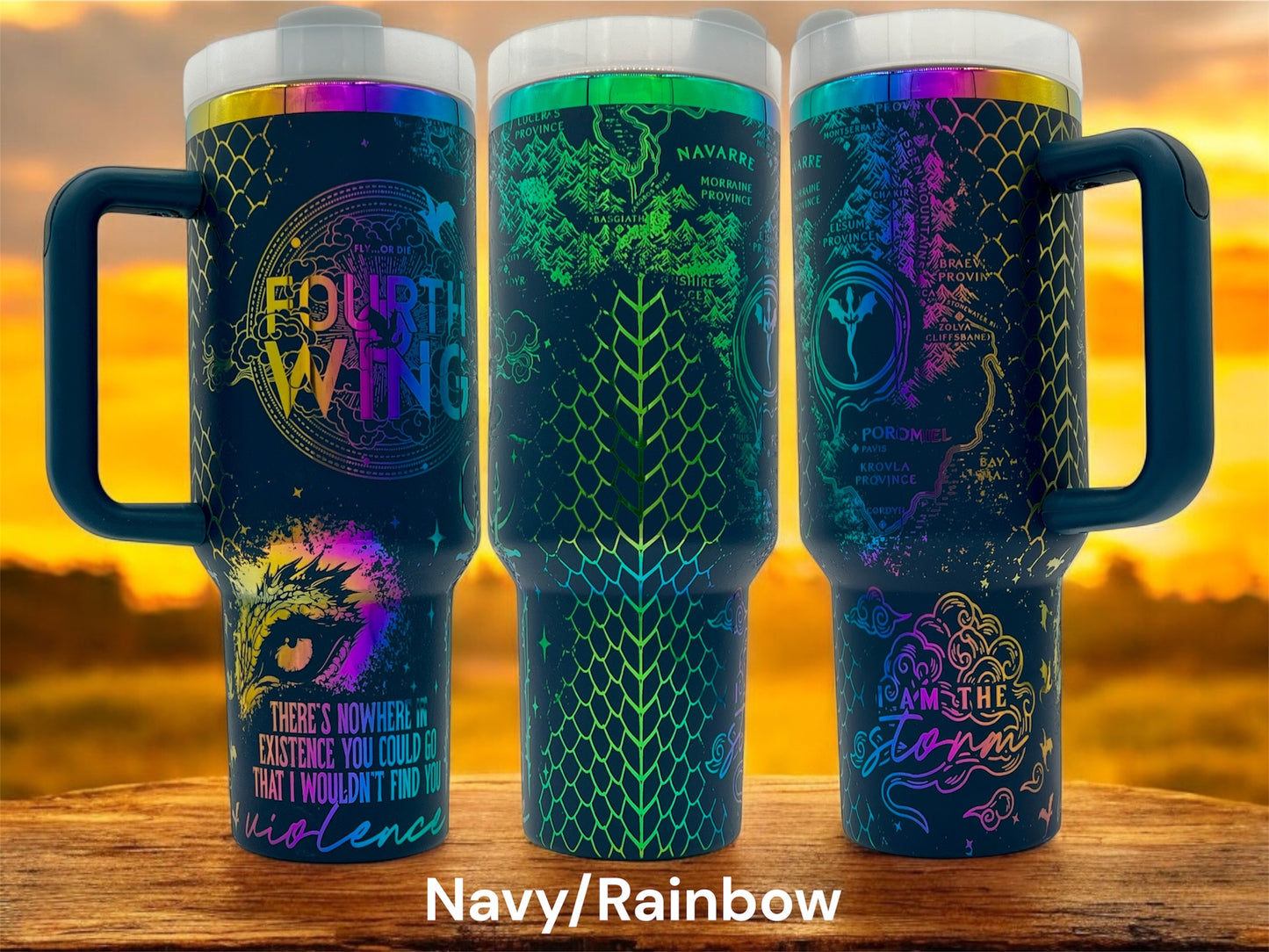 Fourth Wing Fantasy engraved rainbow 40oz tumbler Book reader - Large Logo