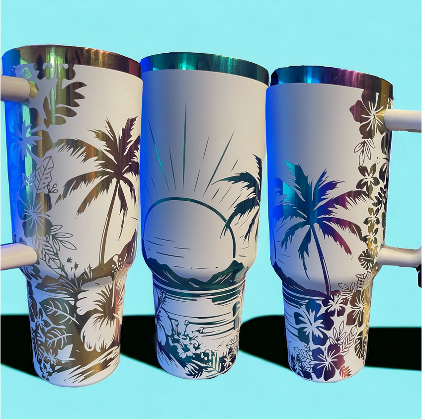 Tropical Beach and Flowers Full Wrap - 40oz - Digtal File