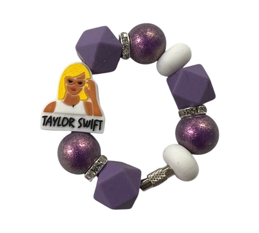 Taylor Swift Themed Stanley Tumbler Handle charm with purple beads and bling