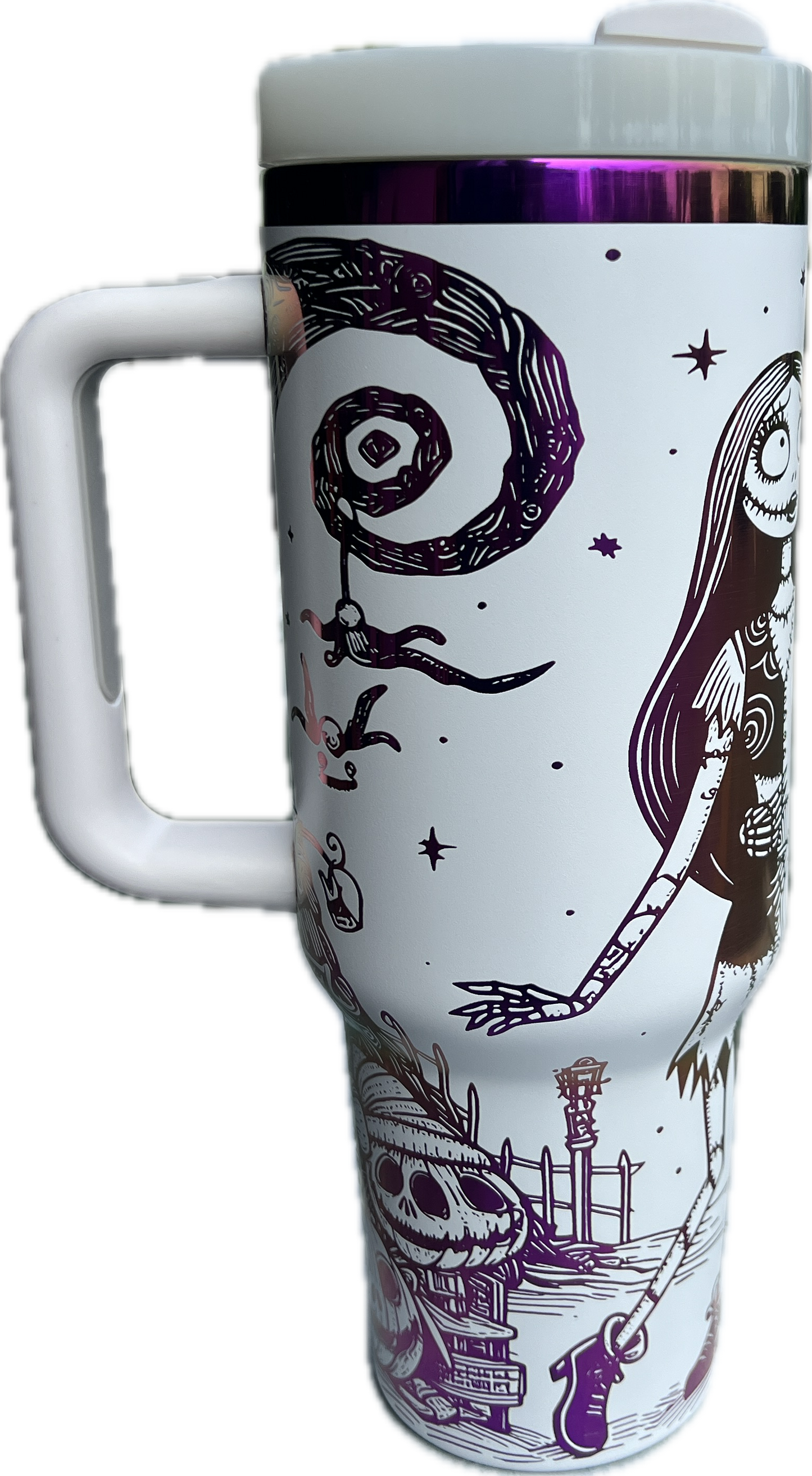 Jack and Sally Nightmare x-mas full wrap tumbler 40oz with handle and straw