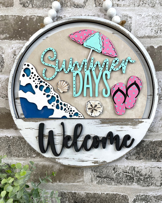 Summer days interchangeable insert for round door hanger or crate display-painted