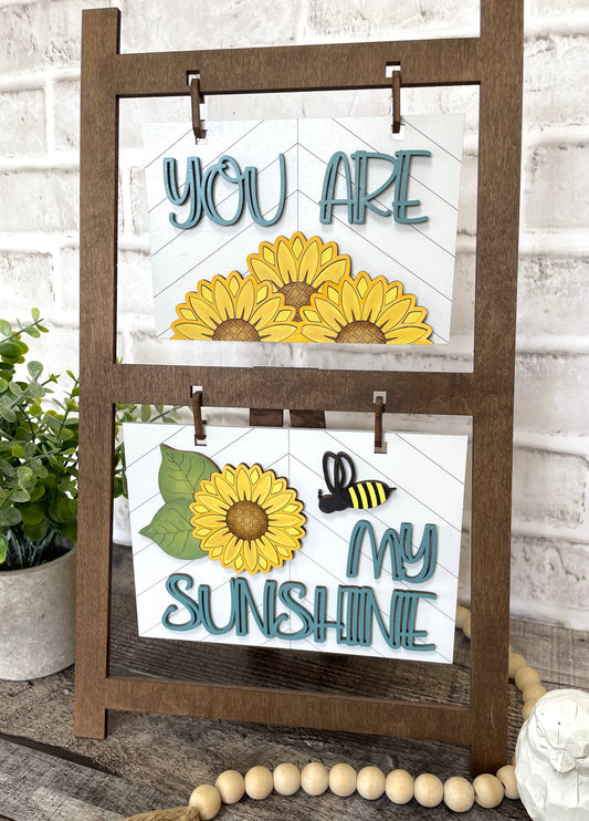 You are my sunshine sunflowers and bee dual A-Frame ladder inserts-painted