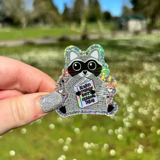 Always Reading Trash Raccoon Glitter Sticker