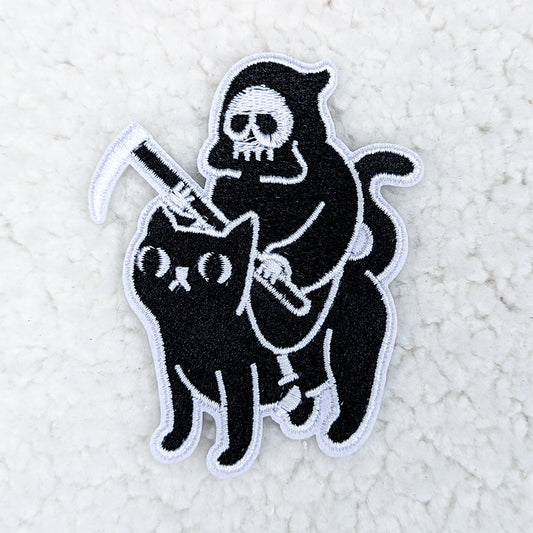 Grim Reaper Cat Embroidered HAT/POCKET Patch