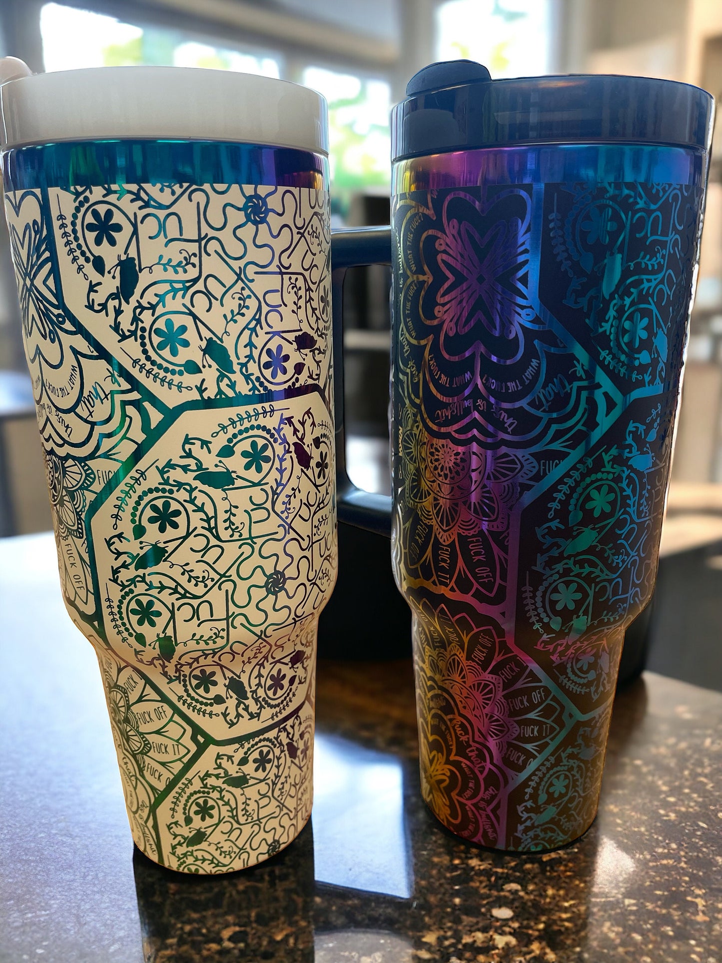 Cursing Mandala - F**k - Rainbow Engraved Tumbler 40oz handle