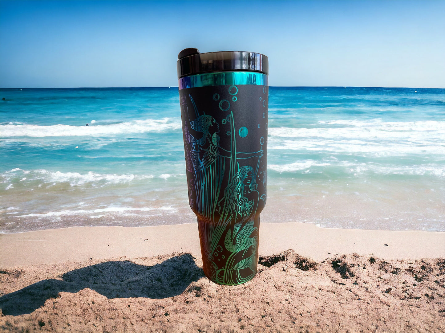 Mermaids Playing  Rainbow laser Engraved Tumber 40oz