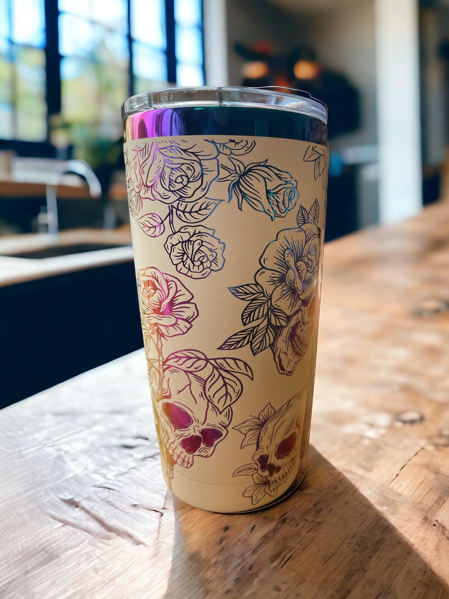 Skulls and Flowers FU Rainbow laser Engraved Tumbler 20oz snarky rude