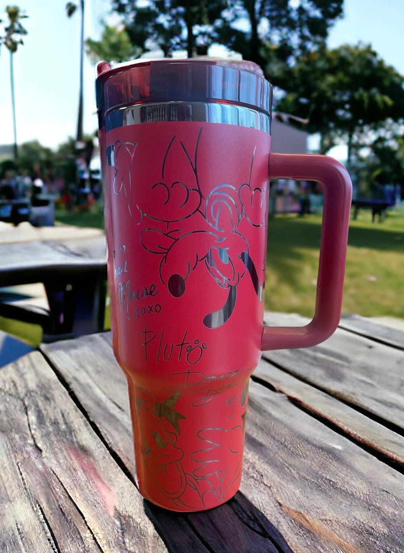 Magic Autographs classic characters Red and Black laser Engraved Tumbler 40oz handle