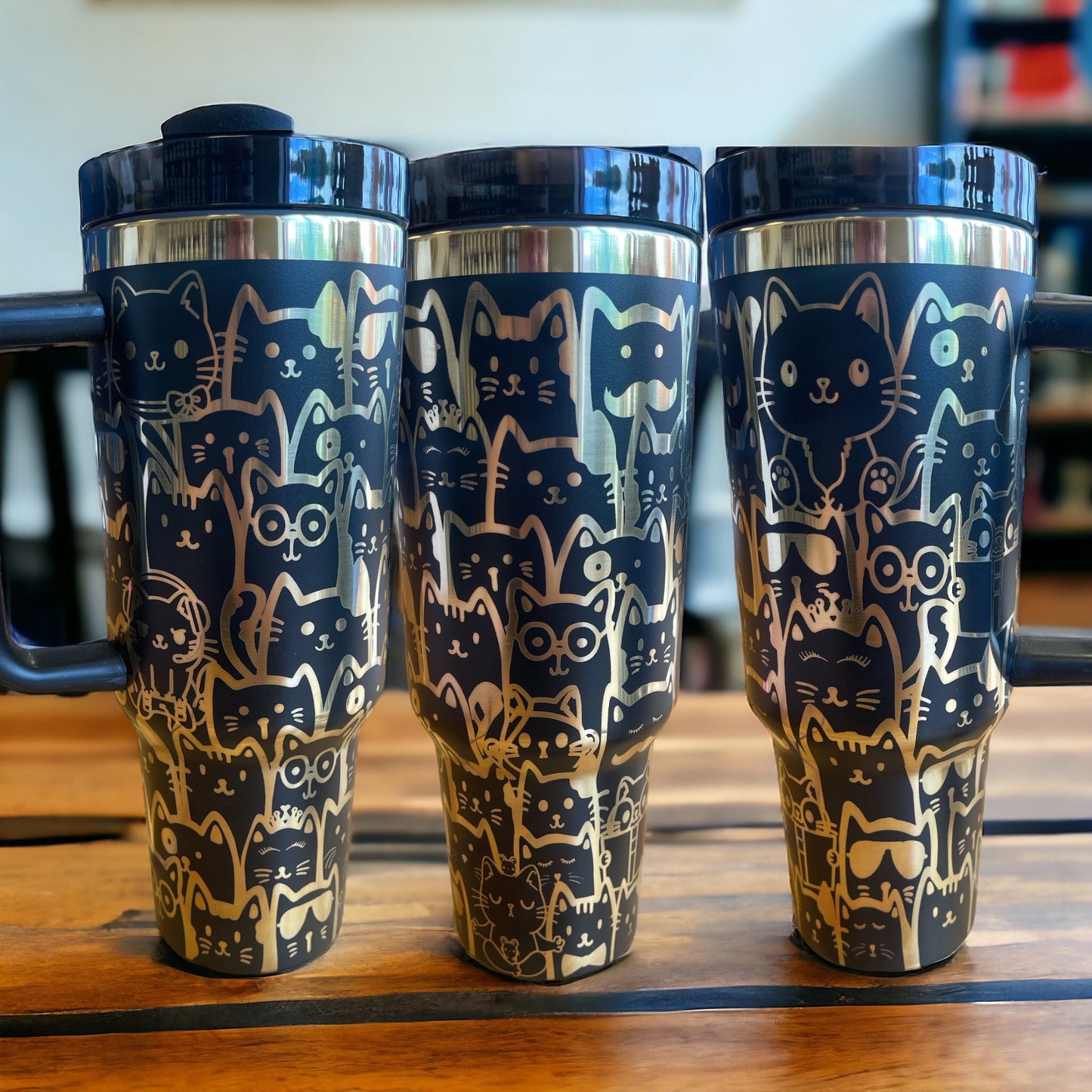 Kittens doing kitten things - mischievous laser engraved rainbow 40oz tumbler