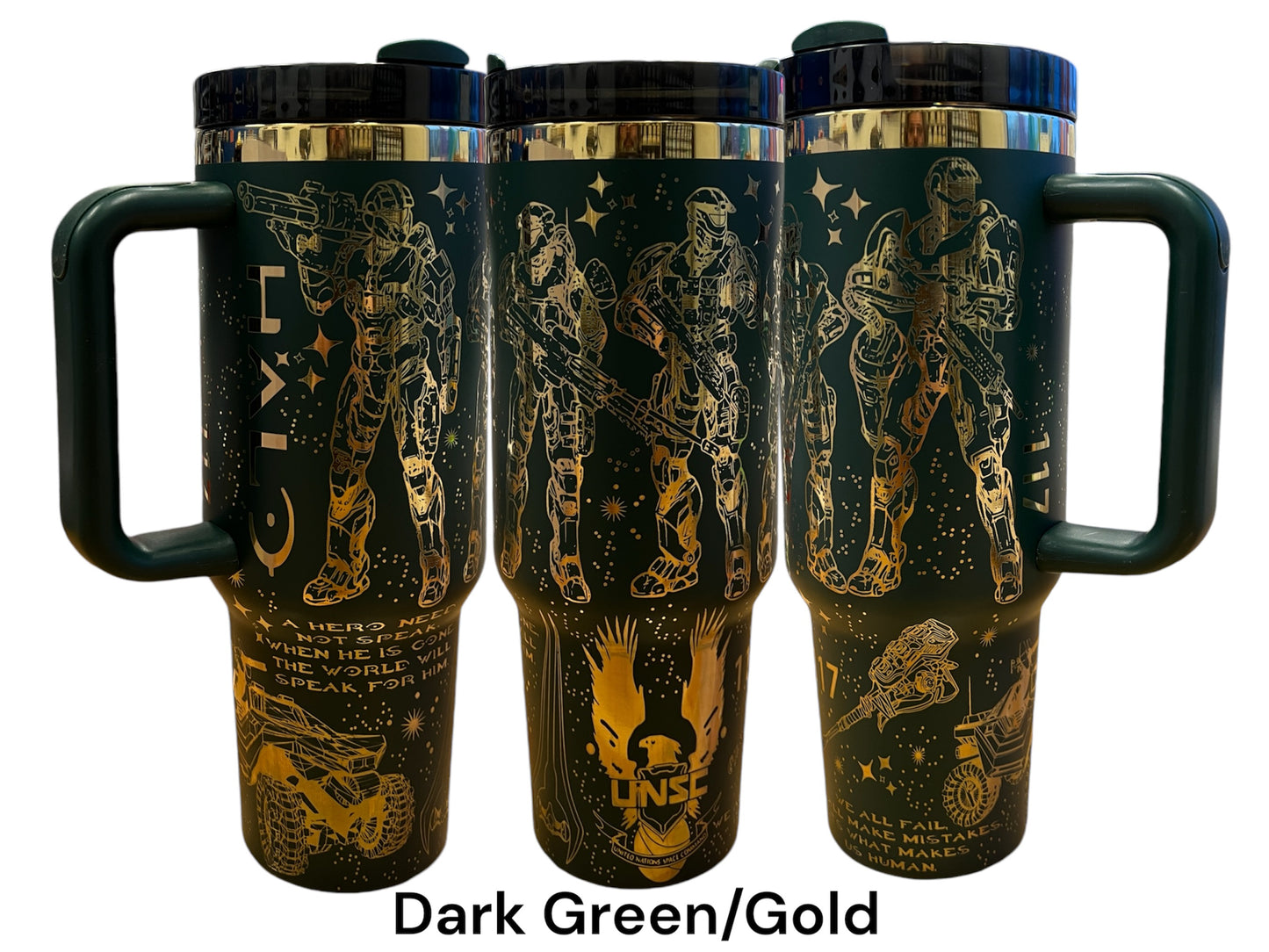 Halo inspired Military Master Chief Gamer War XBox laser Engraved Tumbler 40oz handle